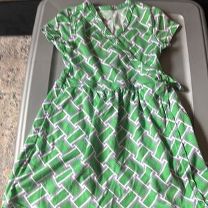 Green Patterned Kids Dress